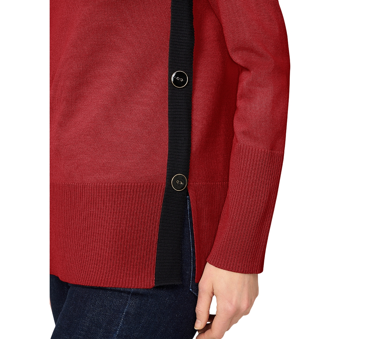 Melissa Paige Women's Contrast-trim Side-button Tunic Sweater In Red