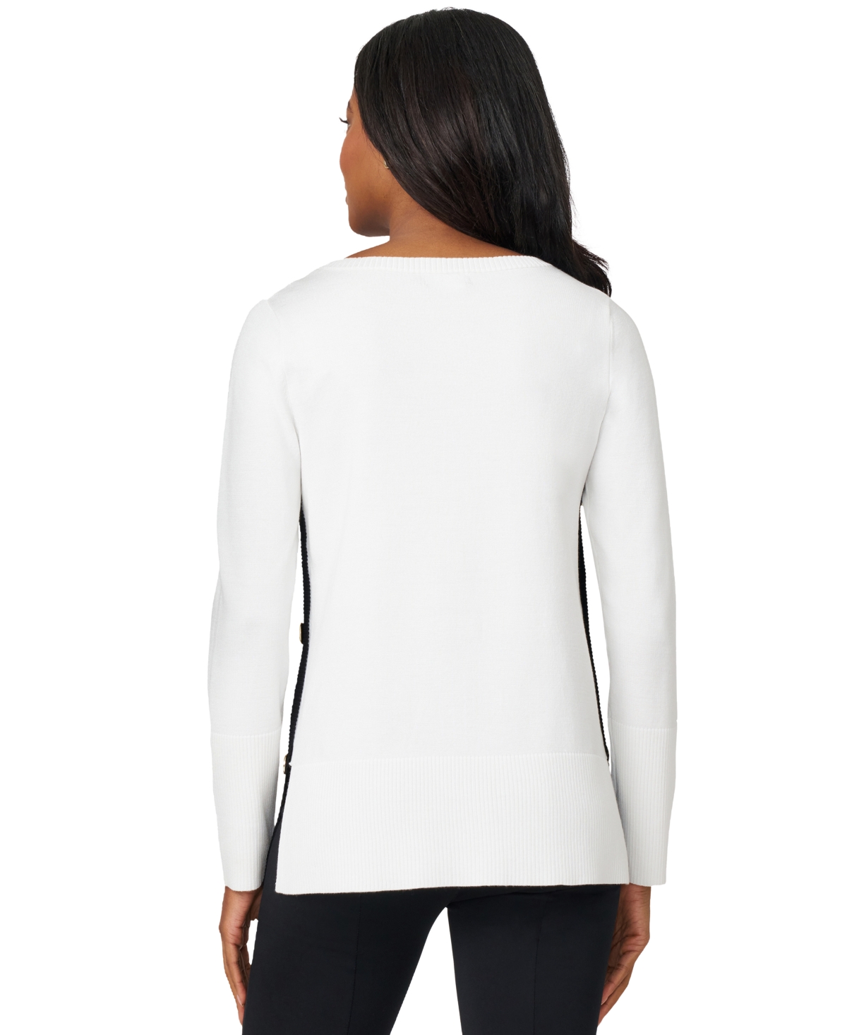 Melissa Paige Women's Contrast-trim Side-button Tunic Sweater In White
