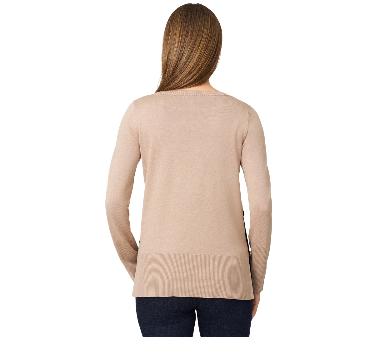 Melissa Paige Women's Contrast-trim Side-button Tunic Sweater In Brown