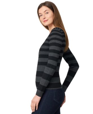 Women's Striped Ribbed Crewneck Sweater