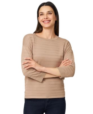 Women's Ottoman-Rib Crewneck 3/4-Sleeve Sweater