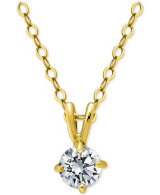 Cubic Zirconia Solitaire Pendant Necklace in 18k Gold over Sterling Silver, 16" + 2" extender, Exclusively at Macy's