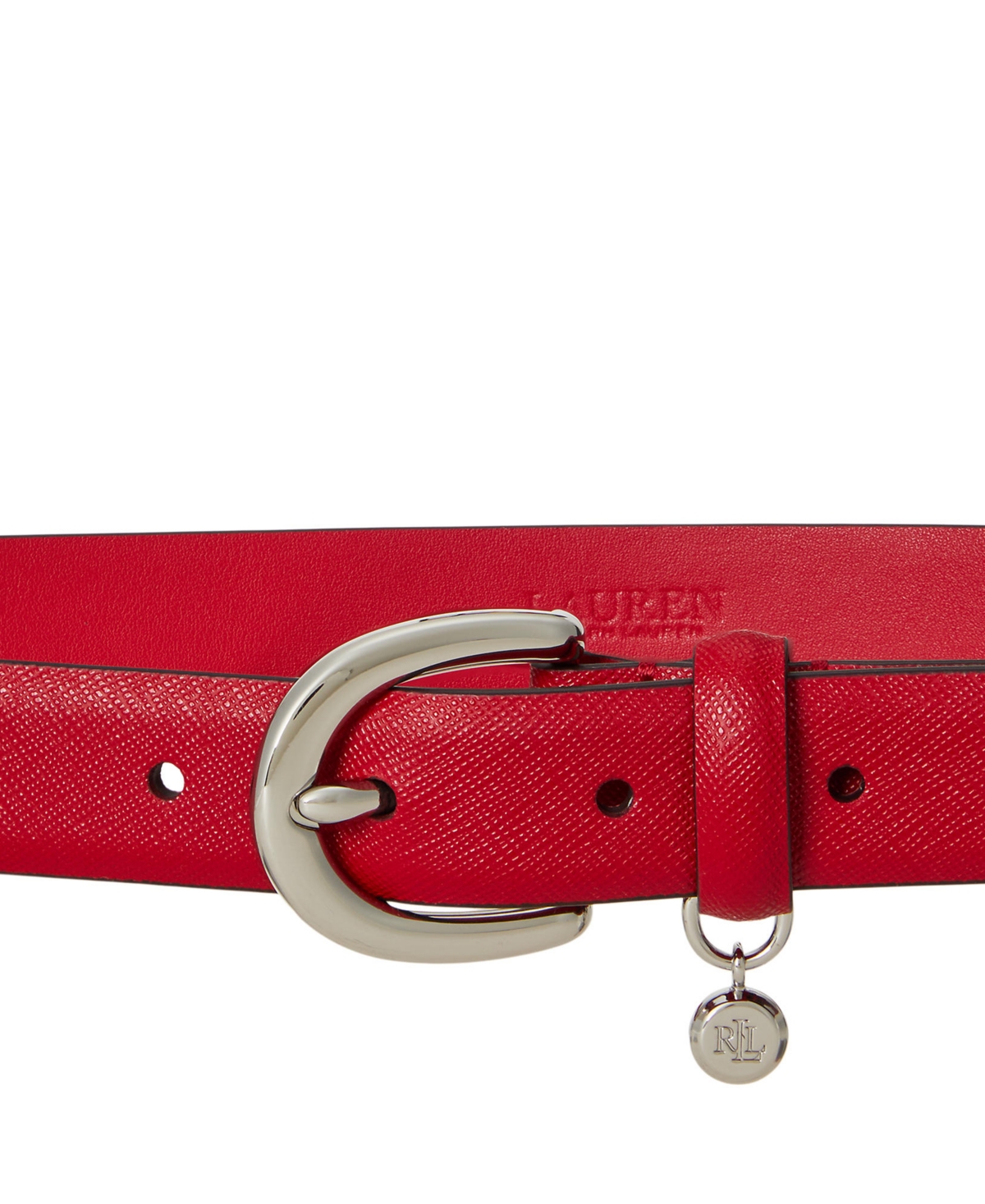 Ralph Lauren Logo Charm Crosshatch Leather Belt In Red