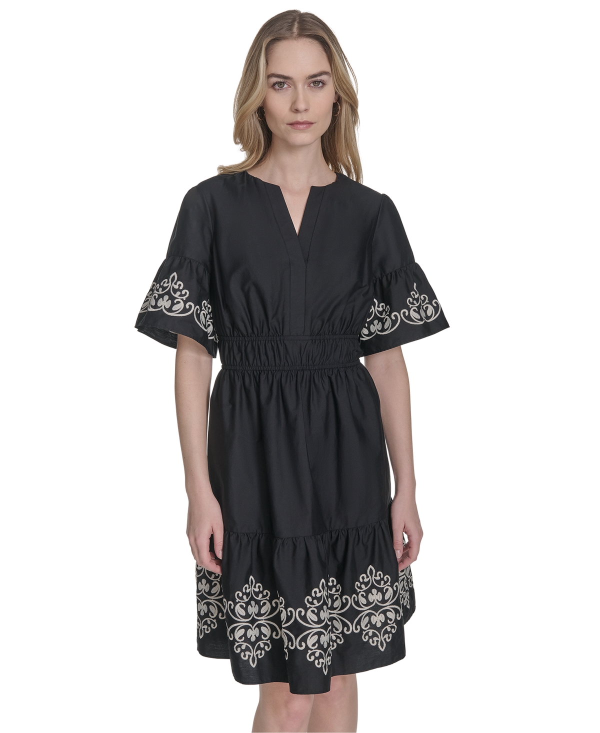Vince Camuto Women's Cotton Embroidered Fit & Flare Dress In Blue