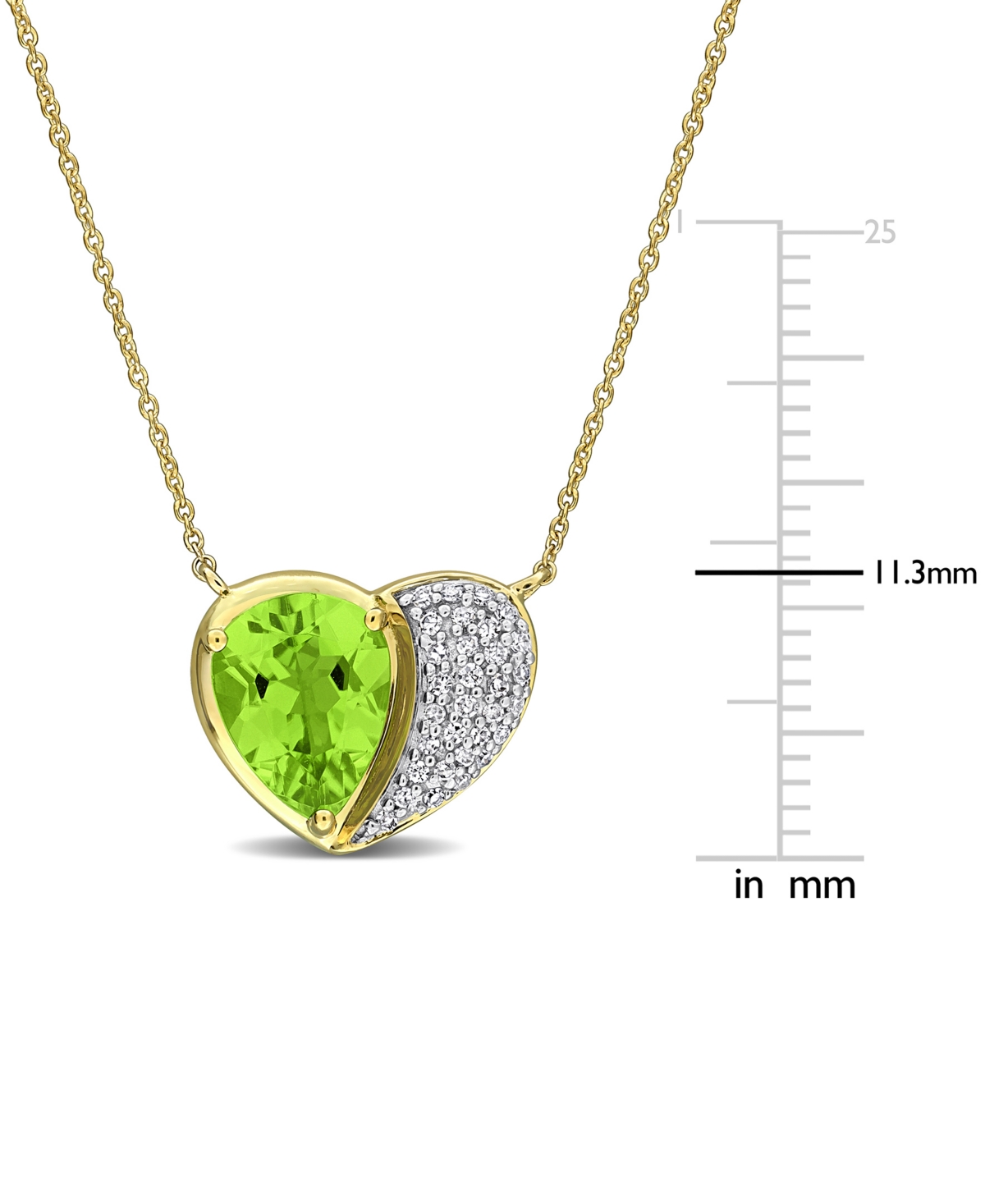 Macy's Peridot (1-5/8 Ct. T.w.) & Diamond (1/6 Ct. T.w.) Heart 18" Pendant Necklace In 10k Yellow Gold In Gold