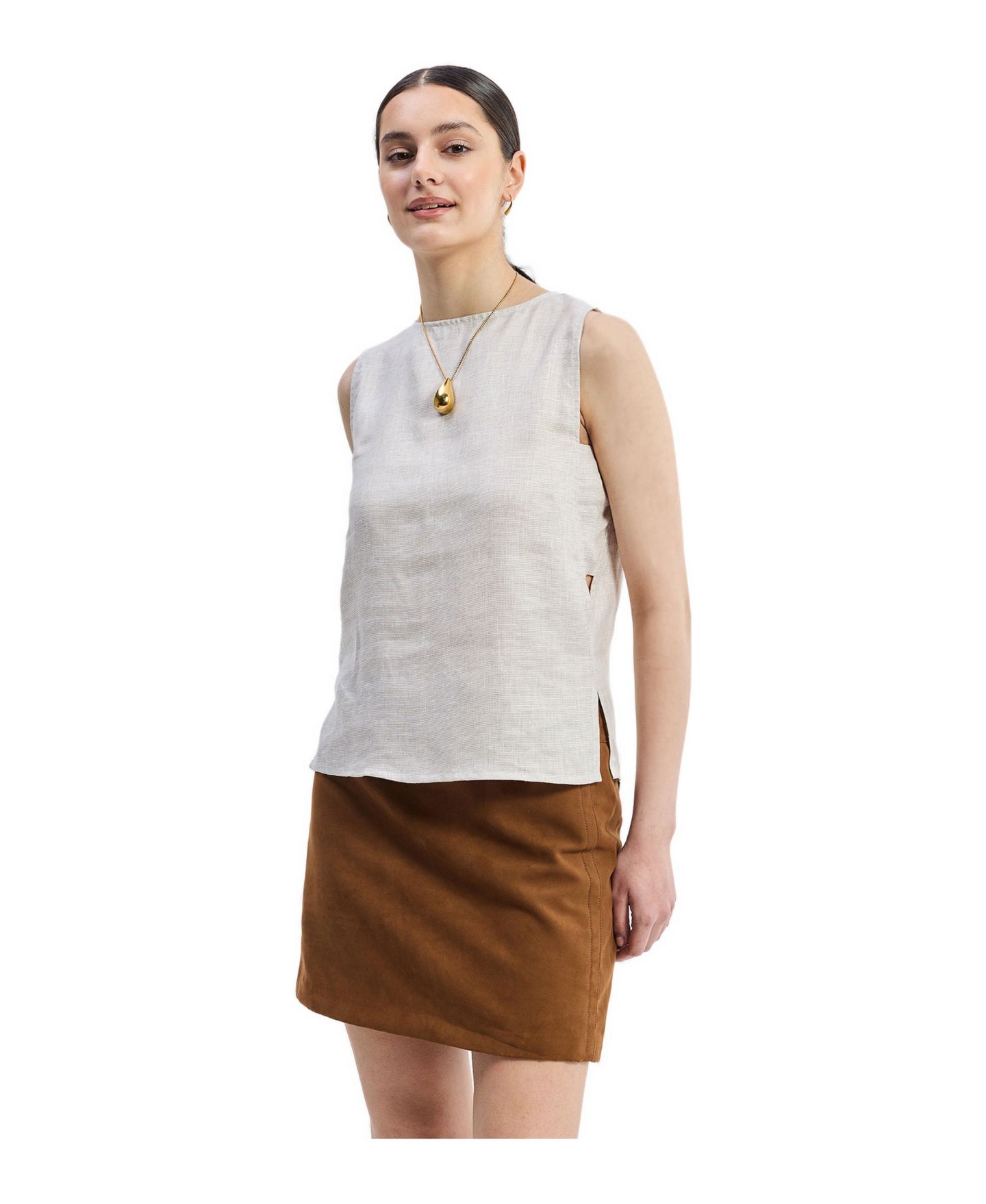 Женский топ Reistor Boat Neck in Checkered Linen, цвет: Льняной клетчатый — фото 3