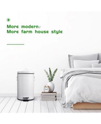 3.2 Gal./12-Liter and 0.8 Gal./3 Liter Old Time Style Round  White  Metal Step-on Trash Can Set