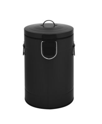 3.2 Gal./12 Liter and 0.8 Gal./3 Liter Old Time Style Round Black Color Metal Step-on Trash Can Set