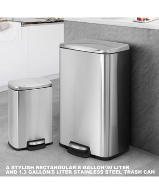 8 Gal./30 Liter and 1.3 Gal./5 Liter  Rectangular Stainless Steel Step-on Trash Can Set for Kitchen and Bathroom