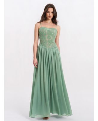 Miss Circle Women's Ucille Sage Green Embroidered Chiffon Maxi Dress -  Macy's