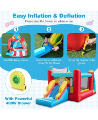 Inflatable Bounce House 5-in-1 Ice Cream Jumping Castle w/ 480W Blower