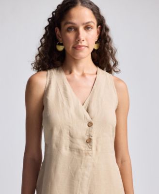 Women's Straight Dress with Front Slit in Neutral Beige Hemp