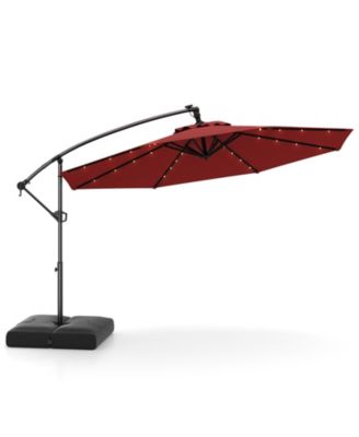 10 FT Solar Offset Hanging Umbrella Patio Cantilever Umbrella w/ 32 LED Lights