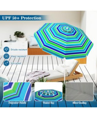 6.5 FT Beach Umbrella for Sand Heavy-Duty Sunshade Parasol w/ Sand Anchor