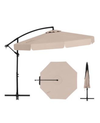 10FT Offset Hanging Umbrella Patio Cantilever Umbrella w/ Easy Tilt Adjustment