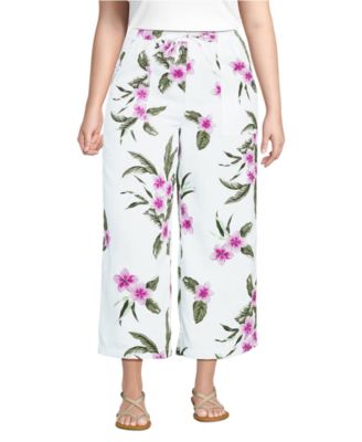 Women's High Rise Drawstring Linen Wide Leg Crop Pants