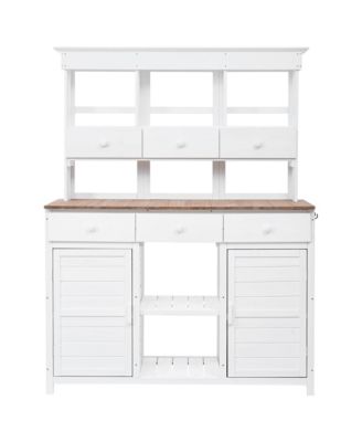 Garden Potting Bench Table with Hutch, Patio Storage Workstation