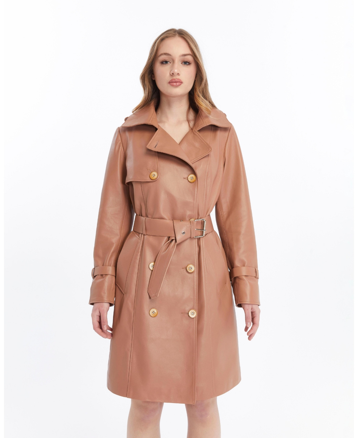 Women's Leather Trench Coat, Created for Macy's - Mocha mousse