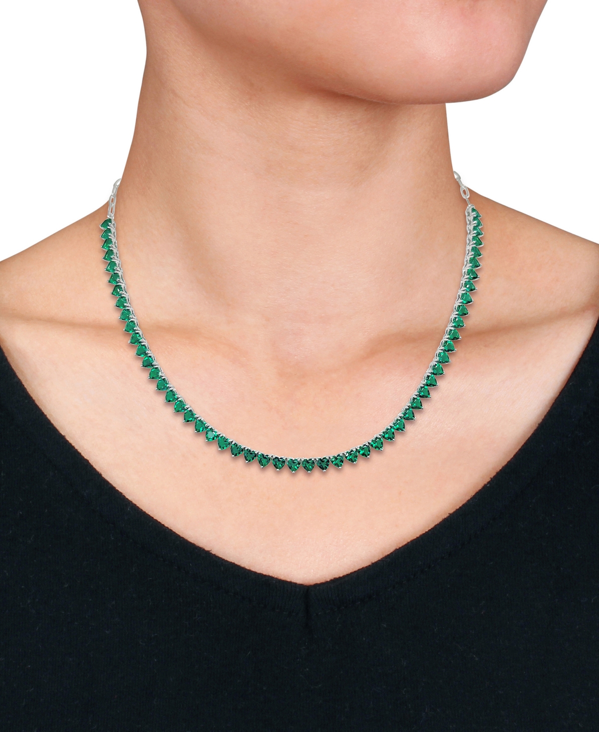 Macy's Lab-created Gemstone 18" Collar Necklace In Sterling Silver In Green