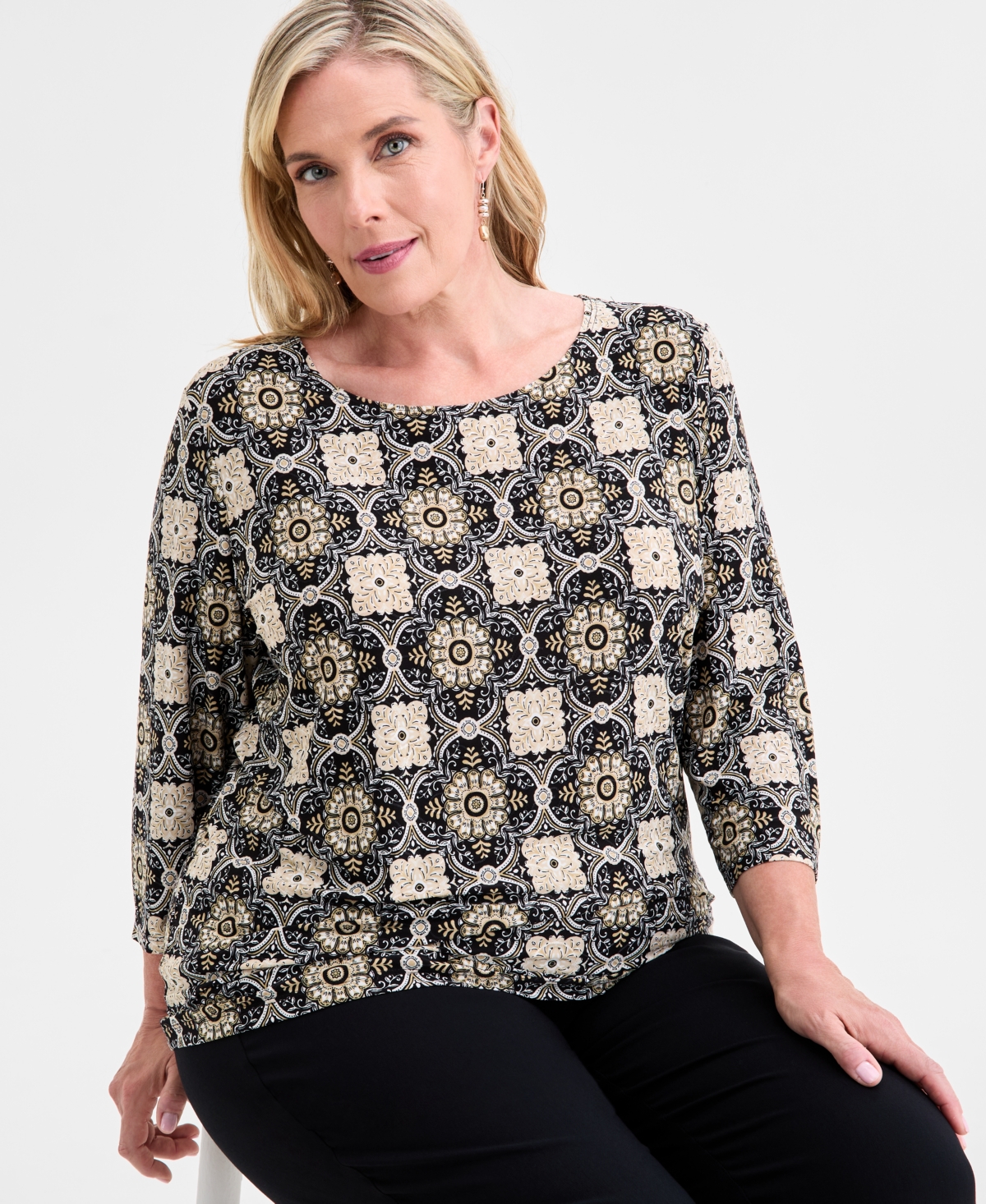 Jm Collection Plus Size Printed Jacquard Top, Macy's Exclusive In Multi