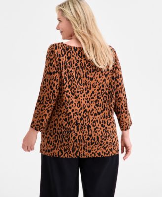 Plus Size Printed 3/4-Sleeve Top, Macy's Exclusive