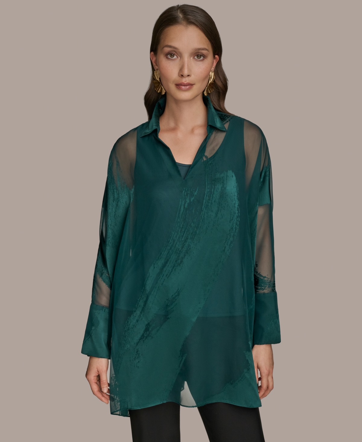 Donna Karan New York Brushstroke Burnout Tunic In Green