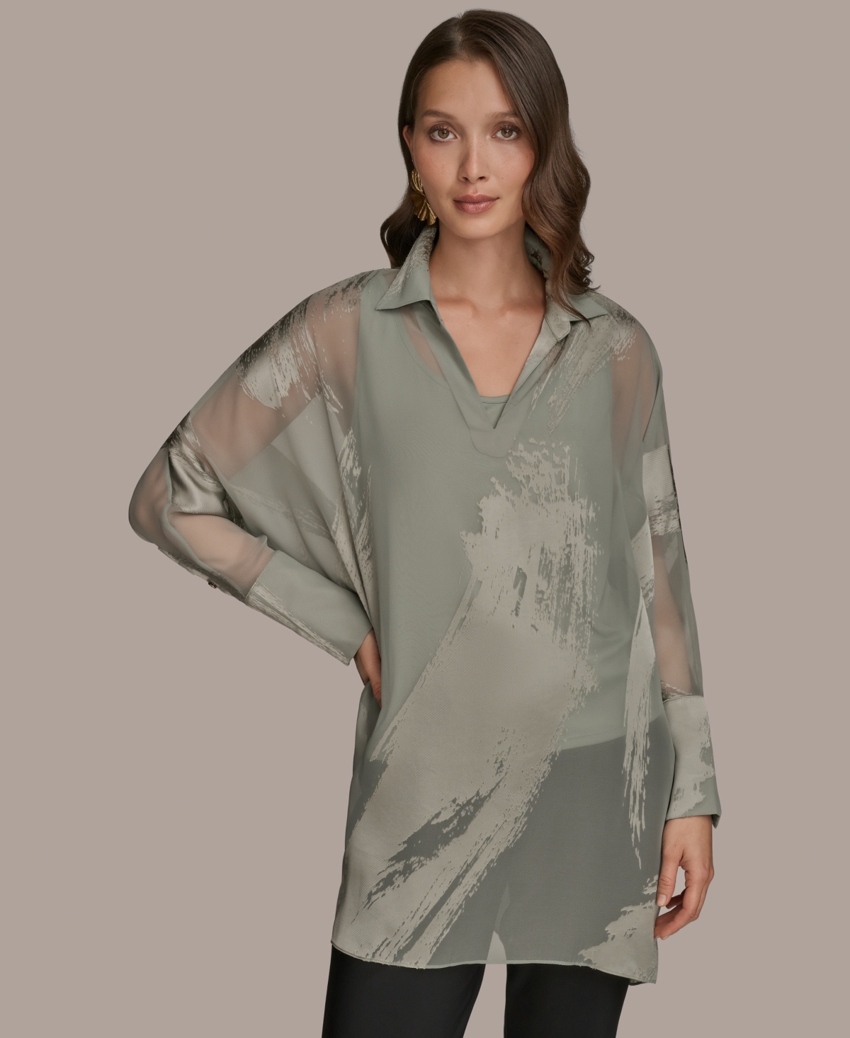 Donna Karan New York Brushstroke Burnout Tunic In Green