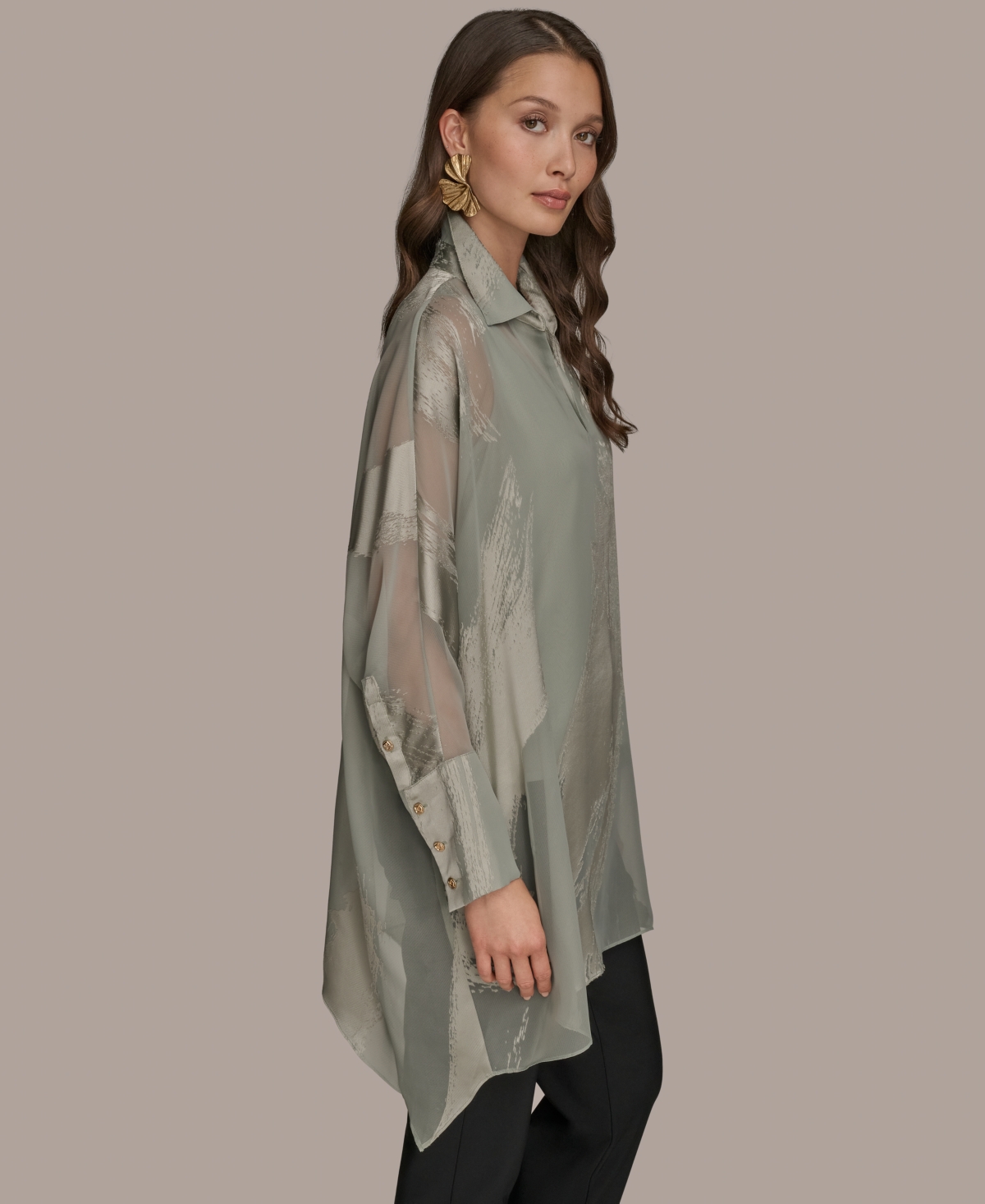 Donna Karan New York Brushstroke Burnout Tunic In Green