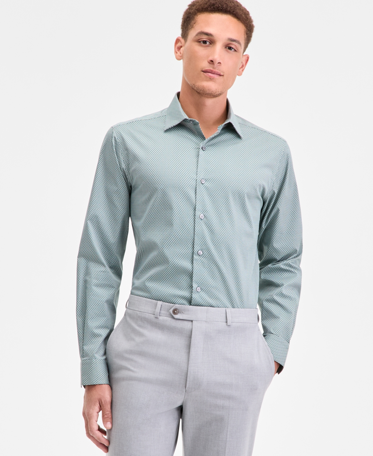 Alfani Men's Slim-fit Temperature Regulating Dress Shirt, Created For Macy's In Green