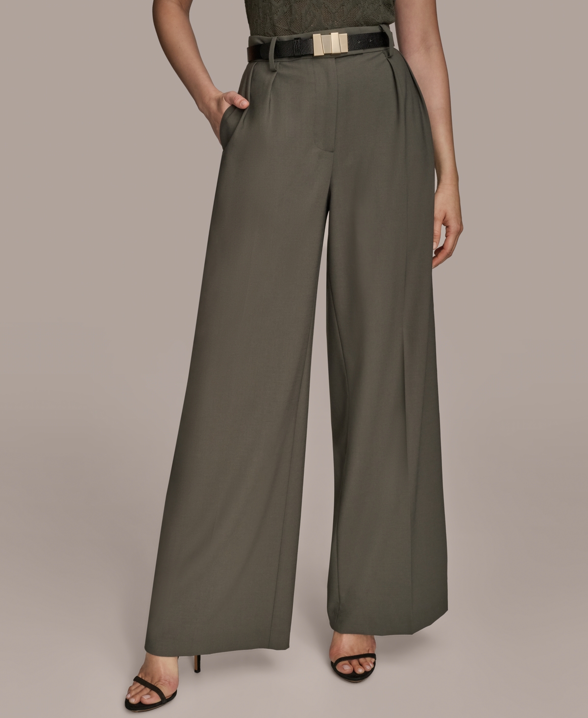 Women's City Bi-Stretch Pleated Wide-Leg Pants - Dark Mineral