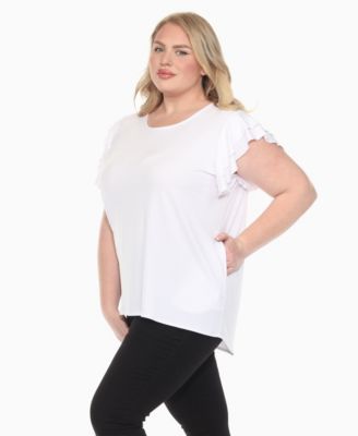 Plus Size Ruffled Sleeve Solid Top