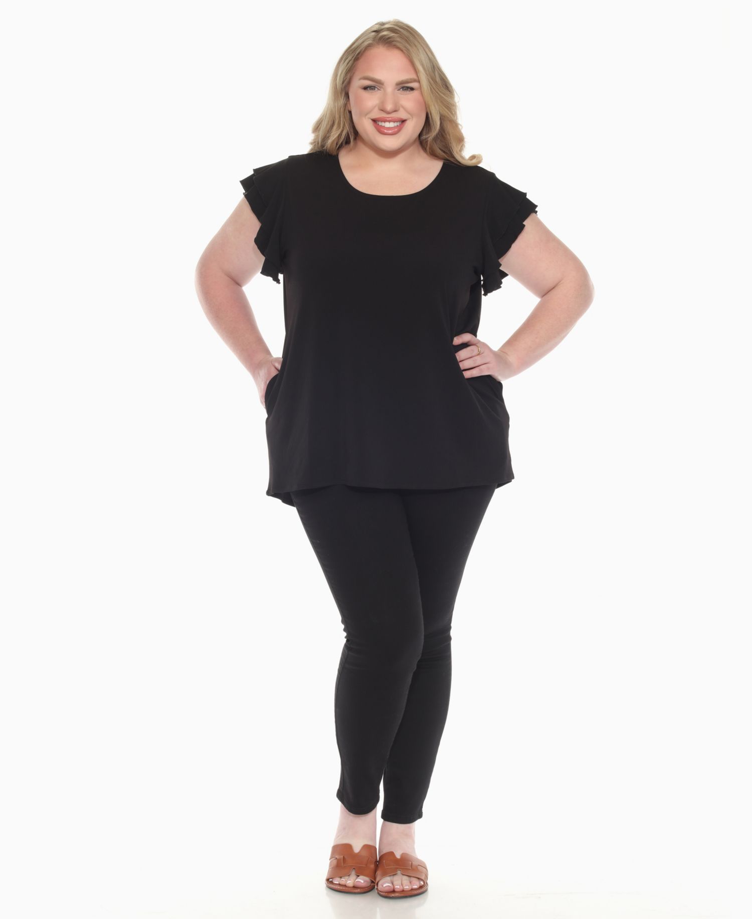 Plus Size Ruffled Sleeve Solid Top