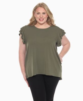 Plus Size Ruffled Sleeve Solid Top