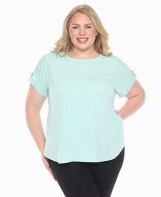 Plus Size Folded Short Sleeve Solid Top