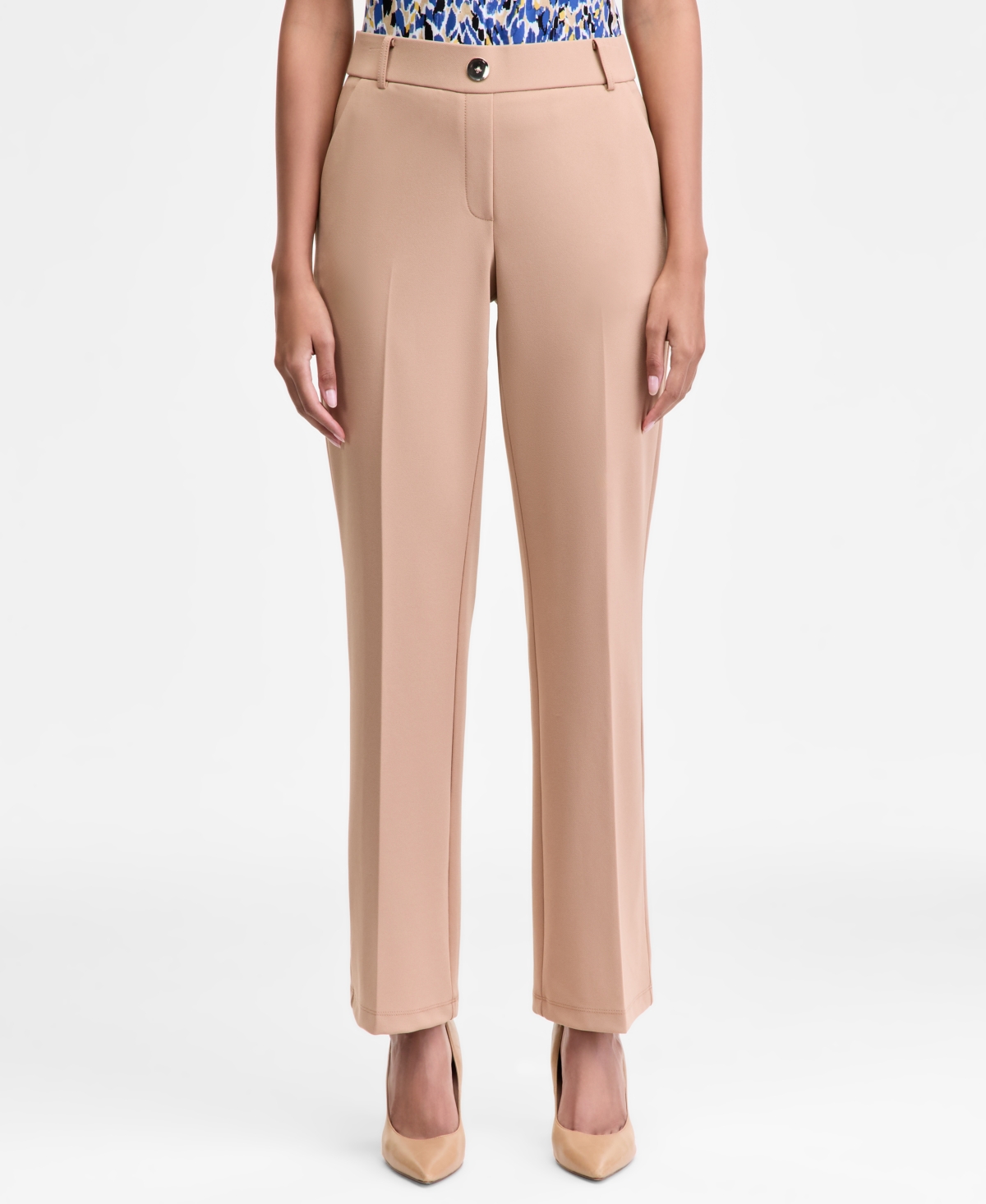 Kasper Peak Lapel Blazer V Neck Top Faux Fly Pants In Pink