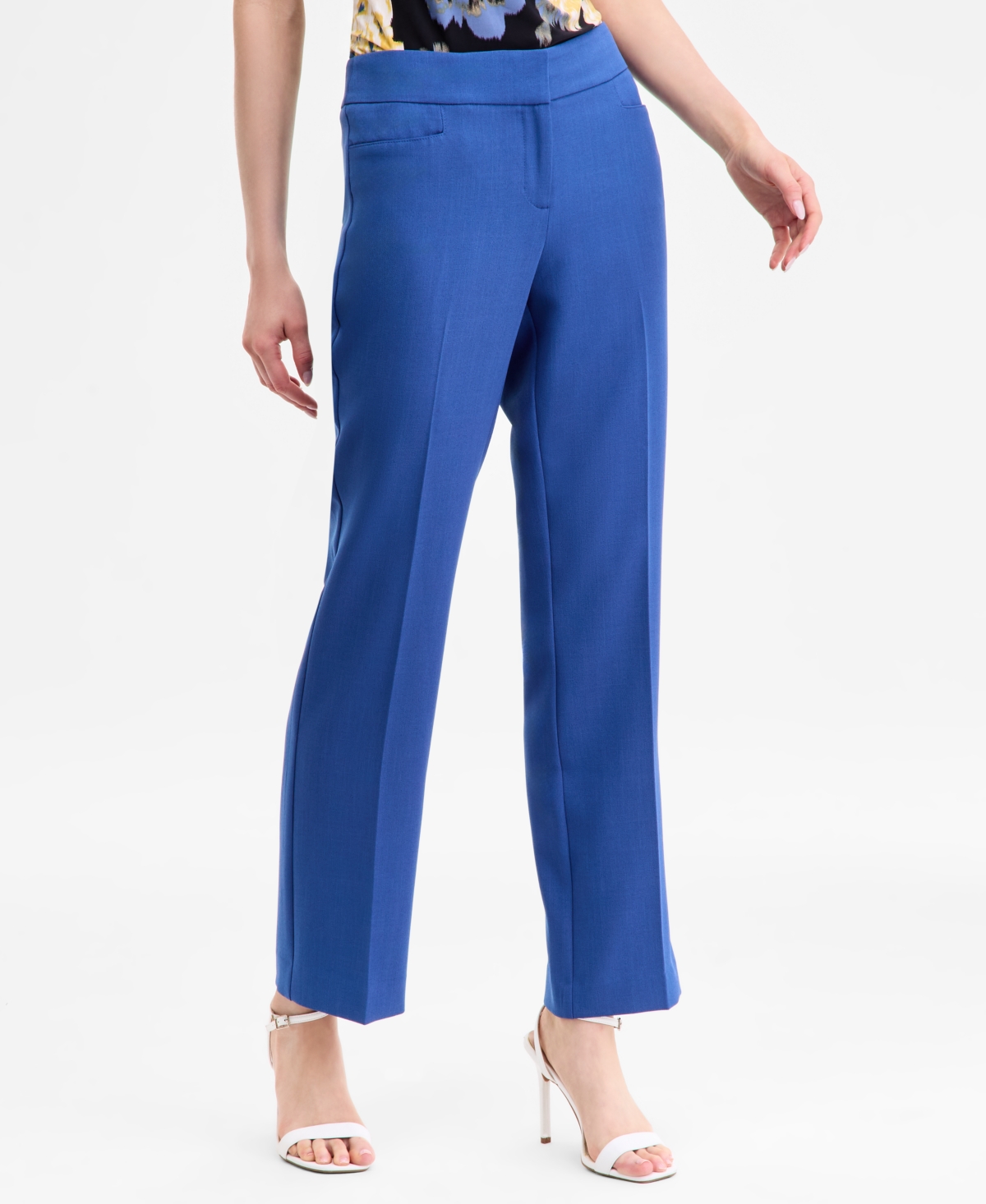 Kasper Women's Mid-rise Faux-fly Straight Pants In Blue
