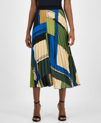 Women's Printed Pleated Flared Midi Skirt