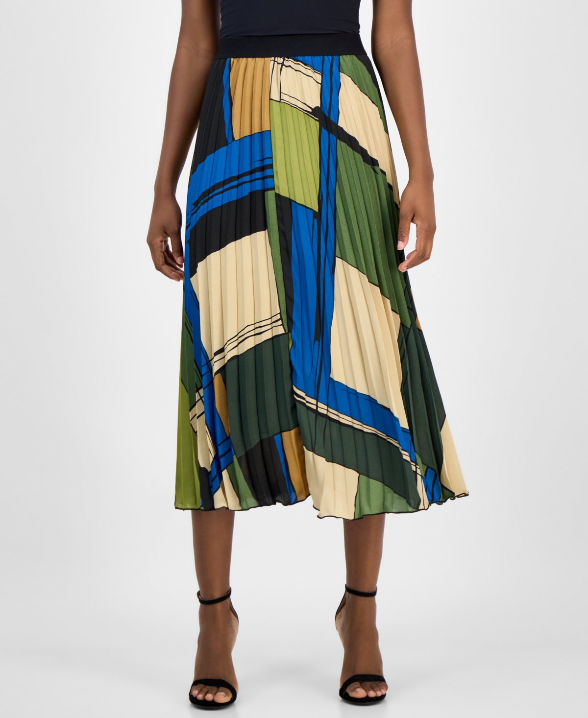T Tahari Women's Printed Pleated Flared Midi Skirt In Multi