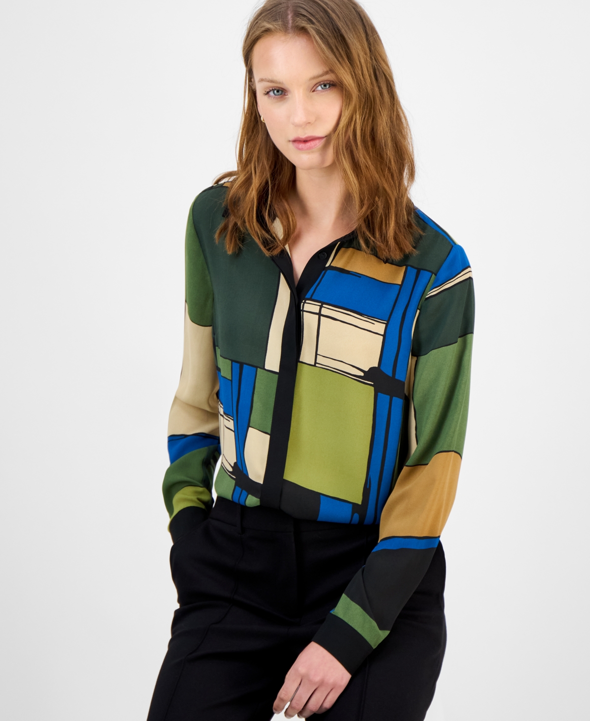 T Tahari Women's Printed Button-front Blouse In Multi
