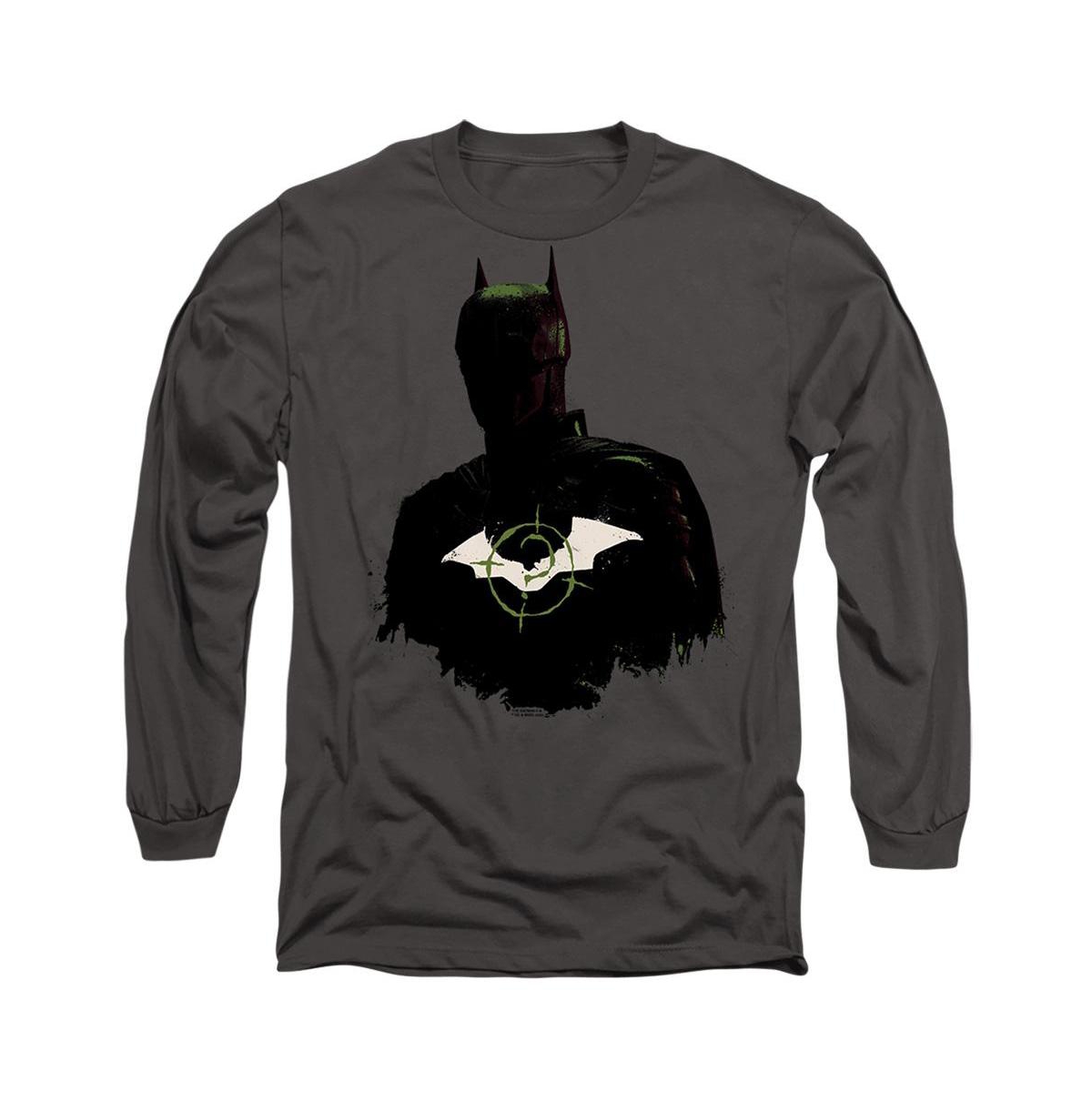 The Batman Mens Silhouette With Riddler Logo Long Sleeve Adult Tee / T-Shirt - Charcoal