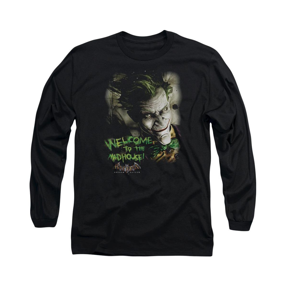 Men's Arkham Asylum Welcome To The Madhouse Long Sleeve Adult Tee / T-Shirt - Black