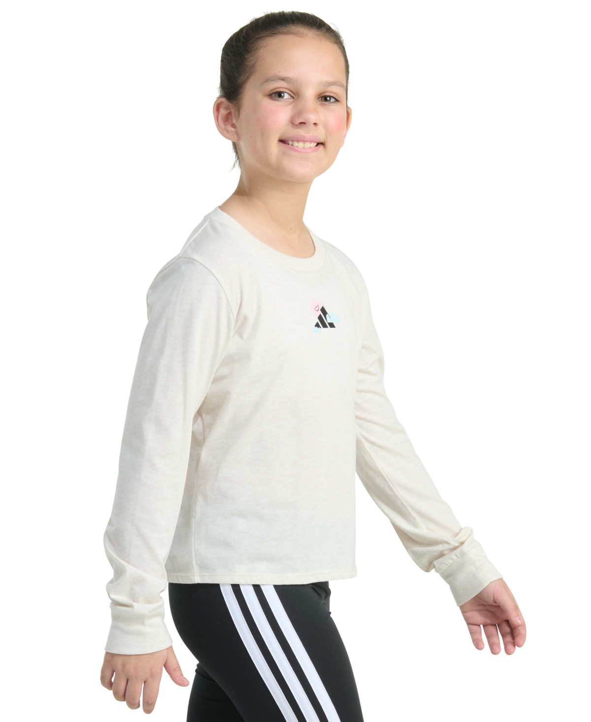 Adidas Originals Big Girls Long-sleeve Regular-fit Heather Logo Graphic T-shirt In White