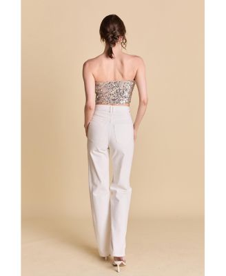 Women's Beaded Sequins Strapless Top