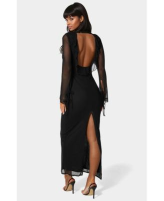 Women's Long Sleeve Ruffle Neck Maxi Dress