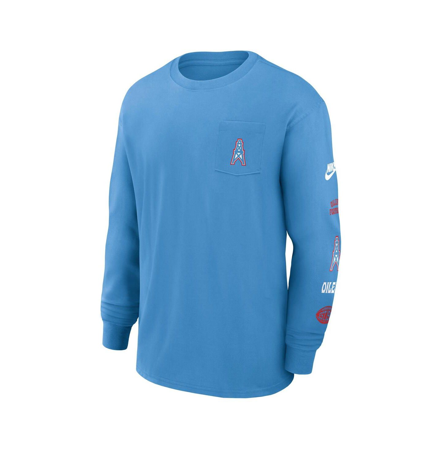 Мужская футболка Nike Light Blue Houston Oilers Rewind Heavy Max90 Pocket Long Sleeve — фото 2
