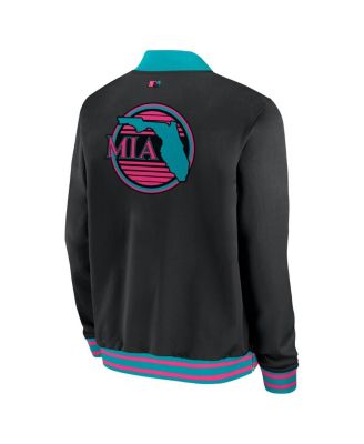 Men's Black Miami Marlins 2025 City Connect Authentic Collection Full-Zip Bomber Jacket