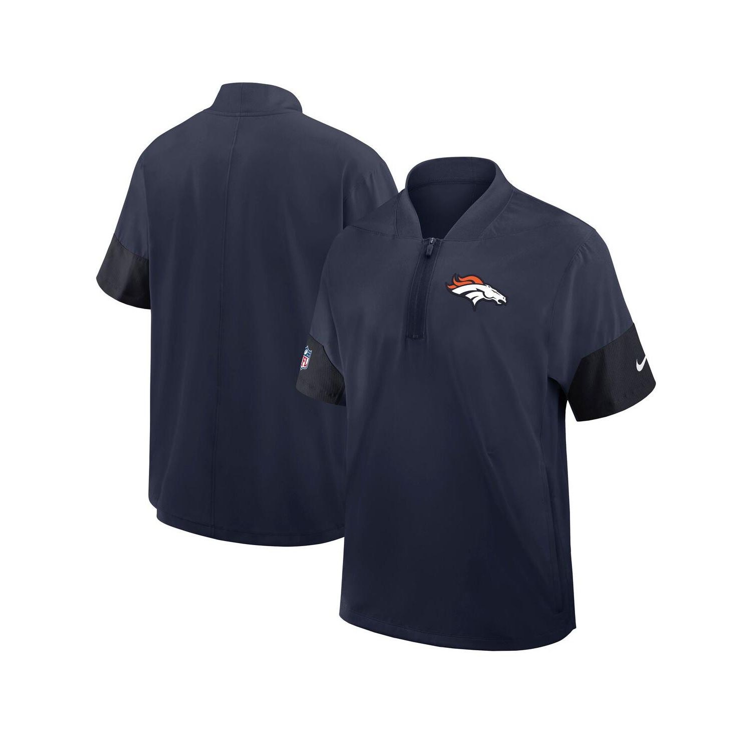 Men's Navy Denver Broncos Sideline Short Sleeve Quarter-Zip Performance Coach Jacket