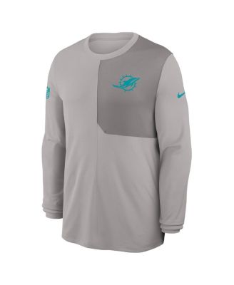 Men's Gray Miami Dolphins Sideline Coach UV Performance Long Sleeve T-Shirt