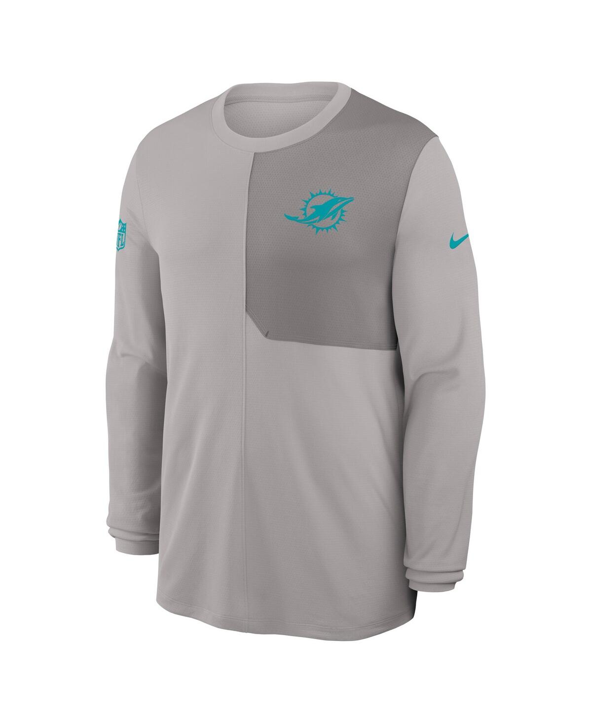 Nike Men's Gray Miami Dolphins Sideline Coach Uv Performance Long Sleeve T-Shirt