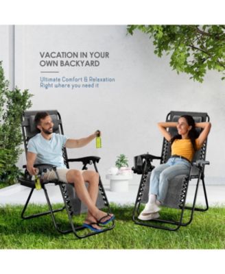Outdoor Patio Zero Gravity Chair - Reclining Lounge Chair with Pillow & Cup Holders